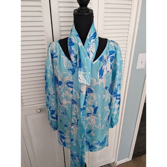 Carlisle Collection Top Women's 12 100% Silk Blue Designer Blouse Sash NEW - Picture 4 of 16